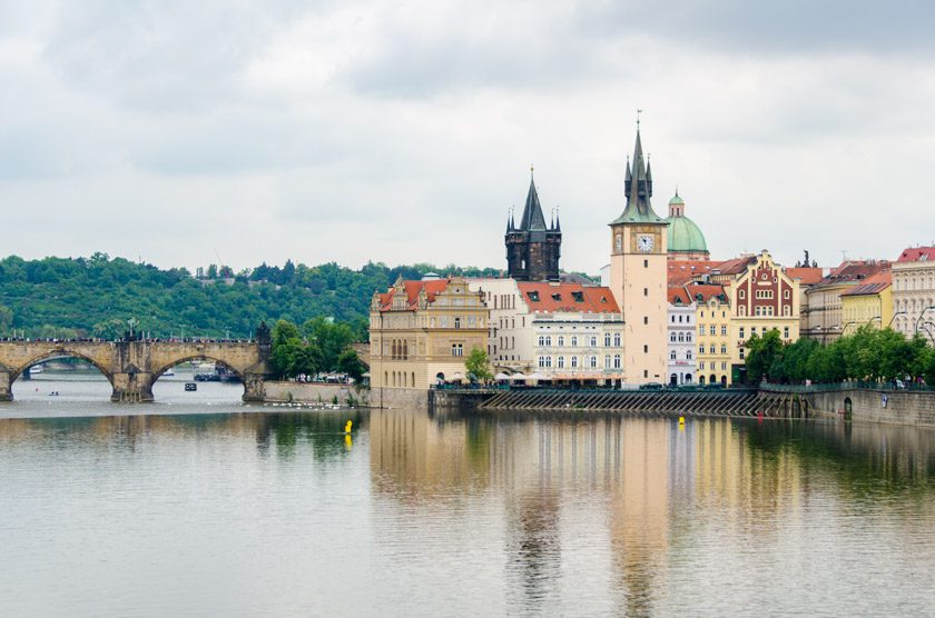 The Charles Bridge over Vitava river.||Prague