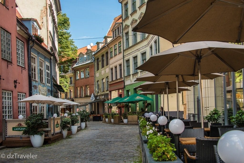 A view of out door restaurant in old town Riga